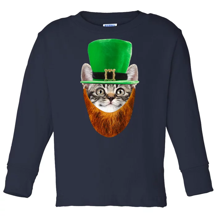 Happy St Catrick's Day Funny Cat Ginger Beard St Patrick's Day Toddler Long Sleeve Shirt