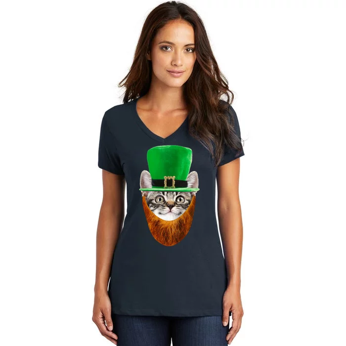 Happy St Catrick's Day Funny Cat Ginger Beard St Patrick's Day Women's V-Neck T-Shirt