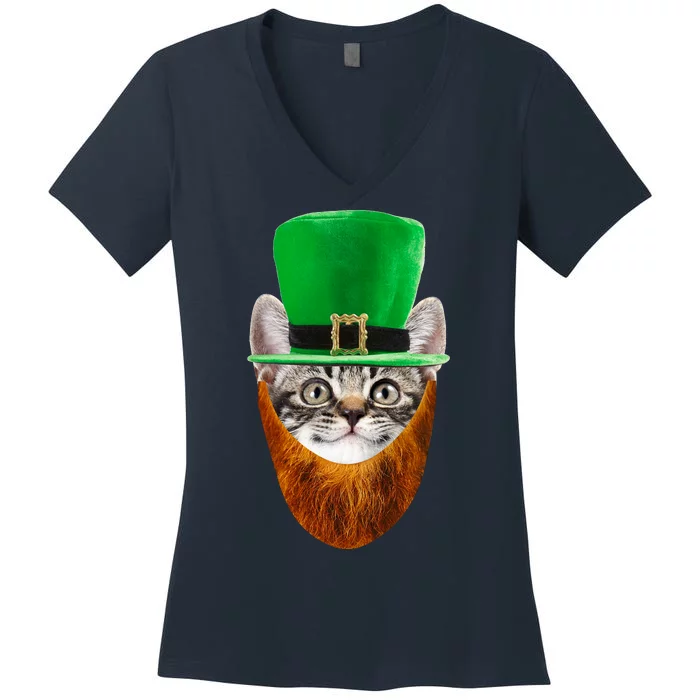 Happy St Catrick's Day Funny Cat Ginger Beard St Patrick's Day Women's V-Neck T-Shirt