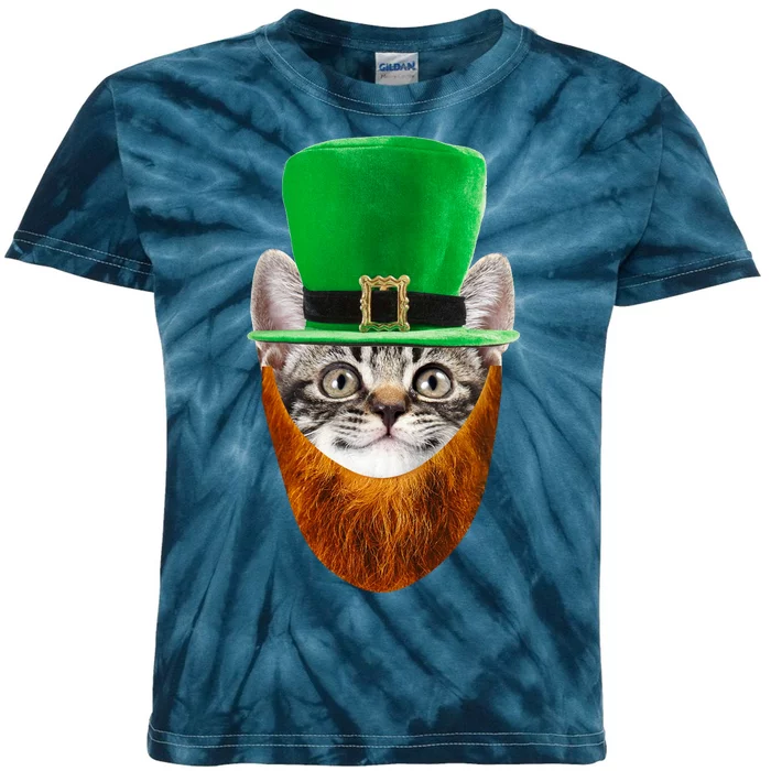 Happy St Catrick's Day Funny Cat Ginger Beard St Patrick's Day Kids Tie-Dye T-Shirt