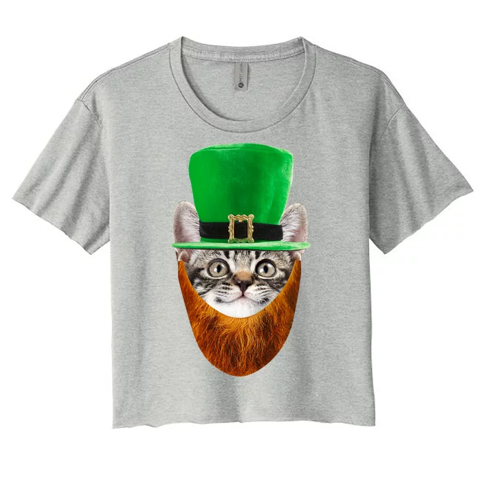 Happy St Catrick's Day Funny Cat Ginger Beard St Patrick's Day Women's Crop Top Tee