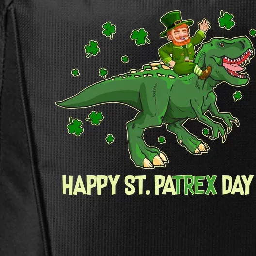 Happy St PaTREX Day Leprechaun Riding T-Rex Dinosaur City Backpack