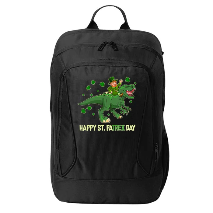 Happy St PaTREX Day Leprechaun Riding T-Rex Dinosaur City Backpack