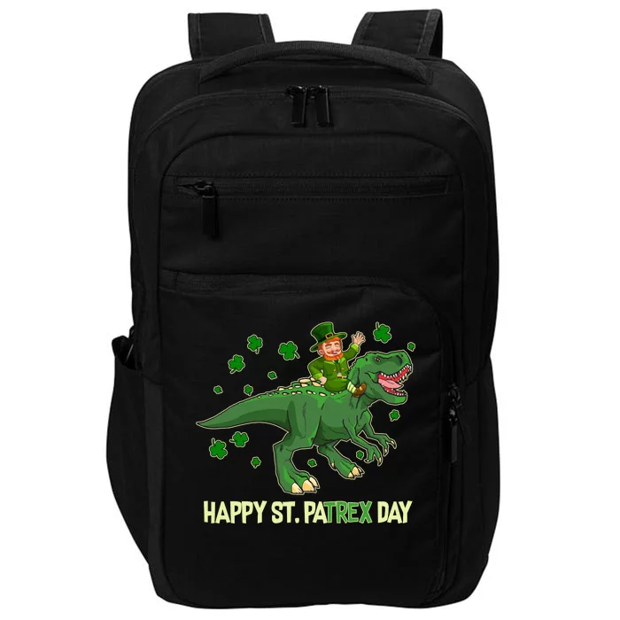 Happy St PaTREX Day Leprechaun Riding T-Rex Dinosaur Impact Tech Backpack