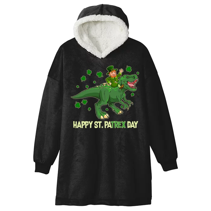 Happy St PaTREX Day Leprechaun Riding T-Rex Dinosaur Hooded Wearable Blanket