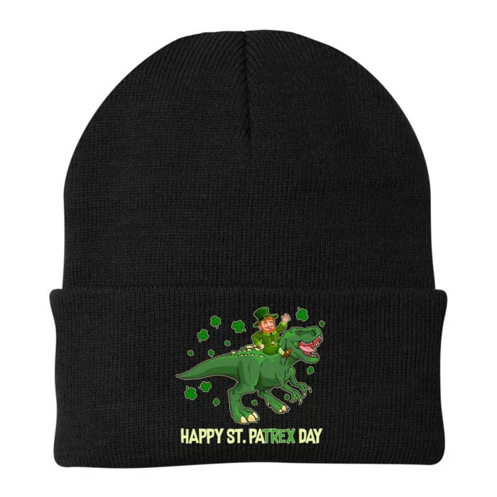 Happy St PaTREX Day Leprechaun Riding T-Rex Dinosaur Knit Cap Winter Beanie