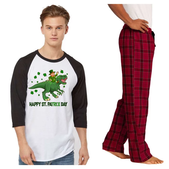 Happy St PaTREX Day Leprechaun Riding T-Rex Dinosaur Raglan Sleeve Pajama Set