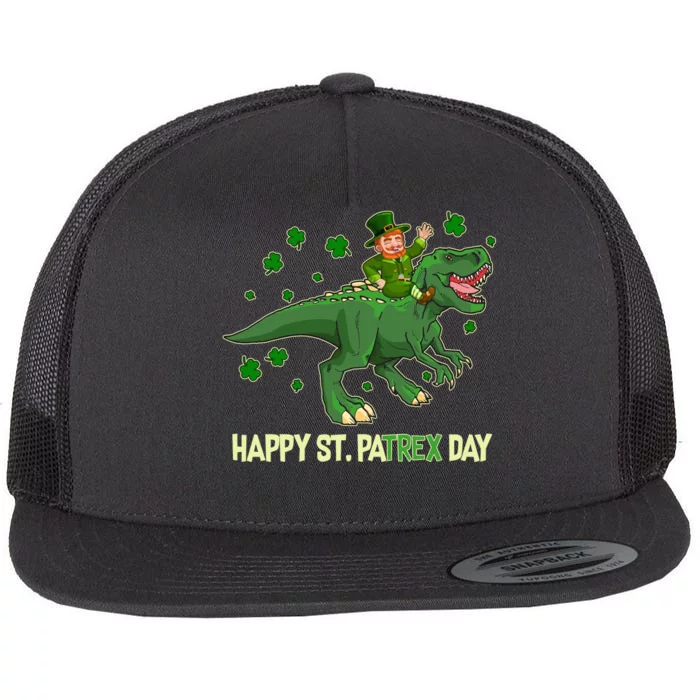 Happy St PaTREX Day Leprechaun Riding T-Rex Dinosaur Flat Bill Trucker Hat