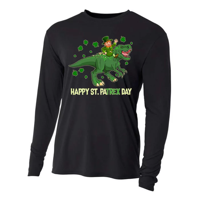 Happy St PaTREX Day Leprechaun Riding T-Rex Dinosaur Cooling Performance Long Sleeve Crew