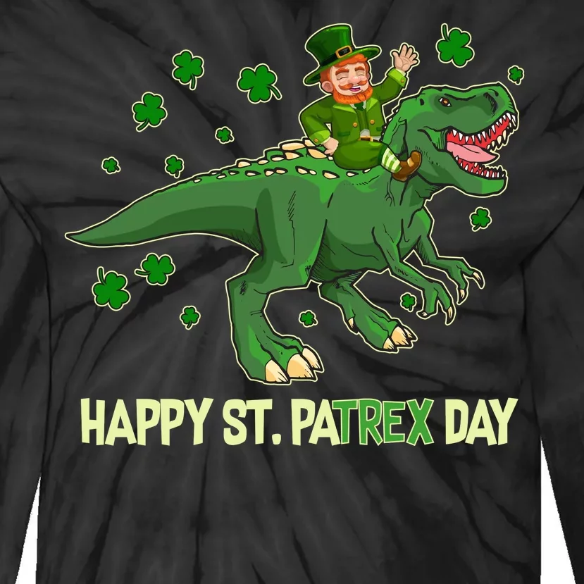 Happy St PaTREX Day Leprechaun Riding T-Rex Dinosaur Tie-Dye Long Sleeve Shirt