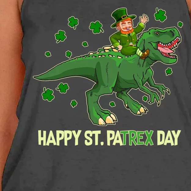 Happy St PaTREX Day Leprechaun Riding T-Rex Dinosaur Women's Knotted Racerback Tank