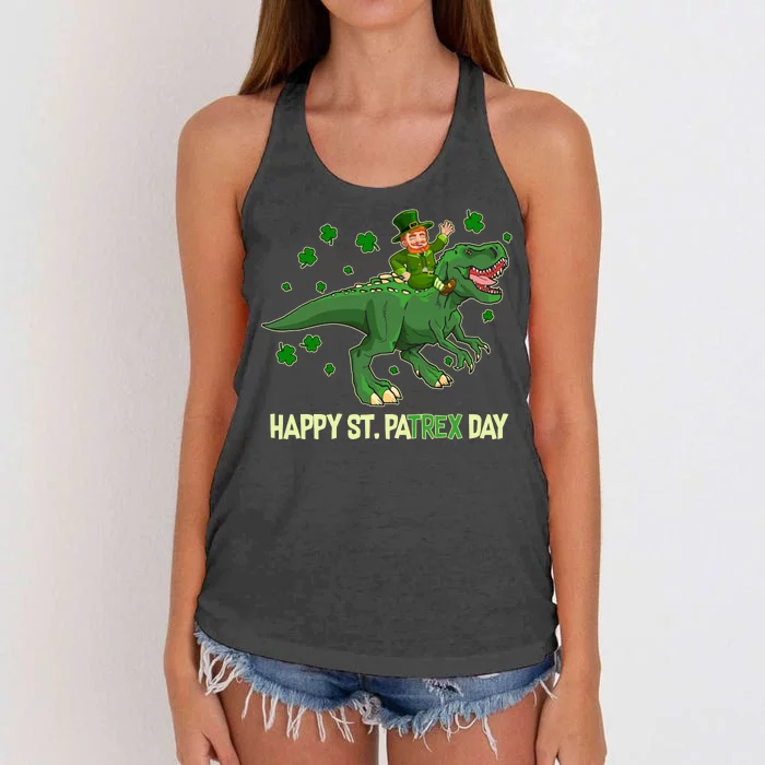 Happy St PaTREX Day Leprechaun Riding T-Rex Dinosaur Women's Knotted Racerback Tank