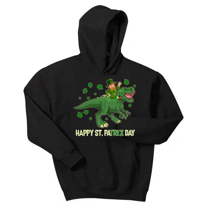 Happy St PaTREX Day Leprechaun Riding T-Rex Dinosaur Kids Hoodie