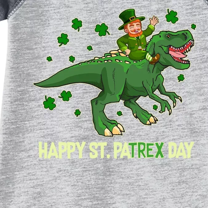 Happy St PaTREX Day Leprechaun Riding T-Rex Dinosaur Infant Baby Jersey Bodysuit