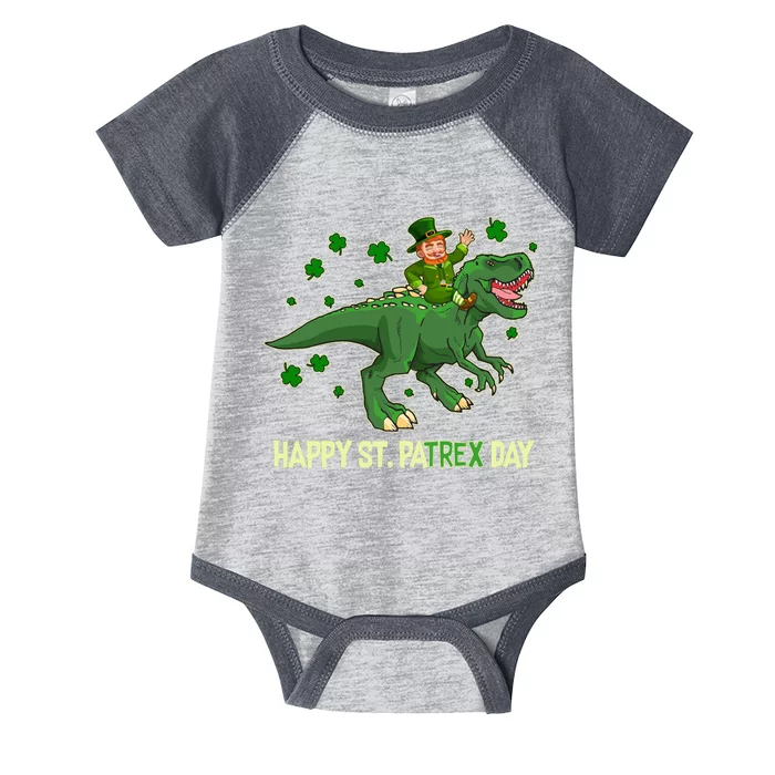 Happy St PaTREX Day Leprechaun Riding T-Rex Dinosaur Infant Baby Jersey Bodysuit