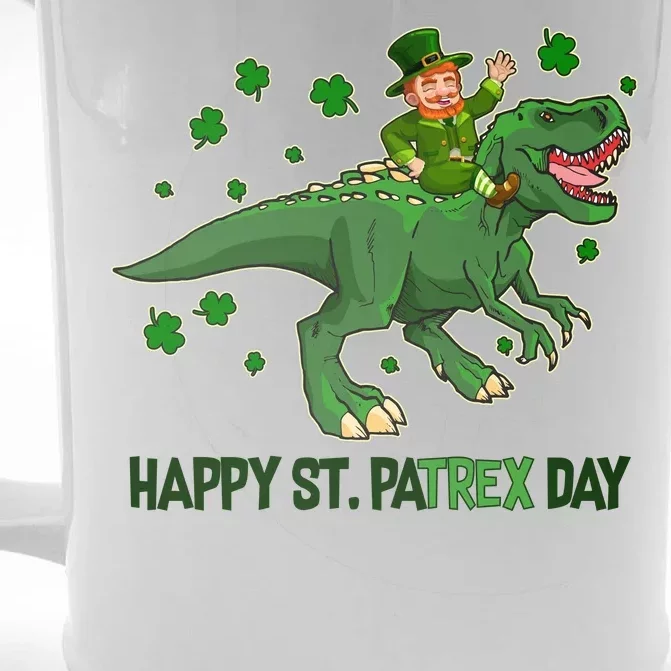 Happy St PaTREX Day Leprechaun Riding T-Rex Dinosaur Front & Back Beer Stein