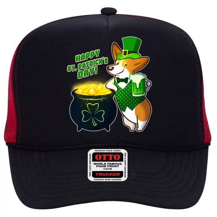 Happy St Patrick's Day Corgi High Crown Mesh Trucker Hat