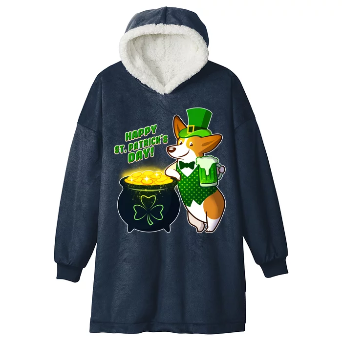 Happy St Patrick's Day Corgi Hooded Wearable Blanket