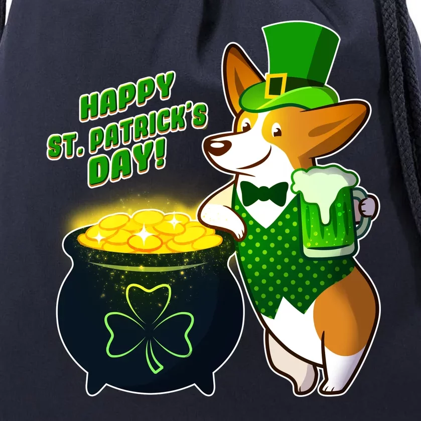 Happy St Patrick's Day Corgi Drawstring Bag