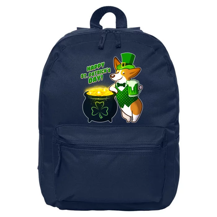 Happy St Patrick's Day Corgi 16 in Basic Backpack