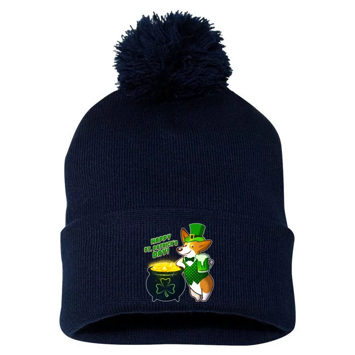 Happy St Patrick's Day Corgi Pom Pom 12in Knit Beanie