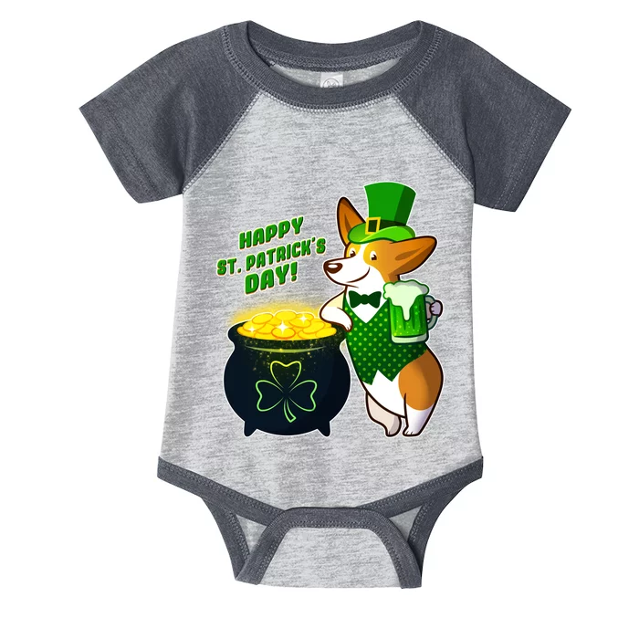 Happy St Patrick's Day Corgi Infant Baby Jersey Bodysuit