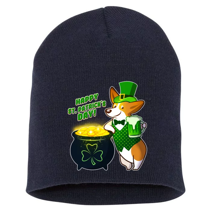 Happy St Patrick's Day Corgi Short Acrylic Beanie