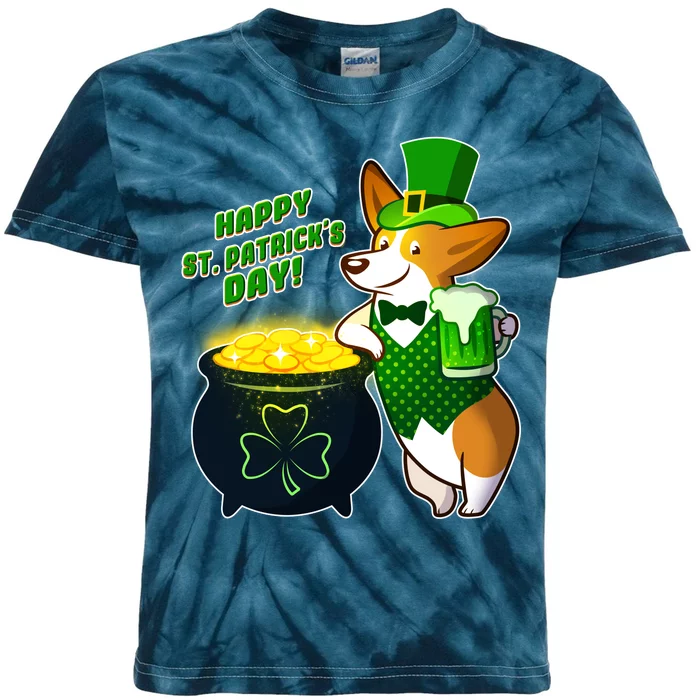 Happy St Patrick's Day Corgi Kids Tie-Dye T-Shirt