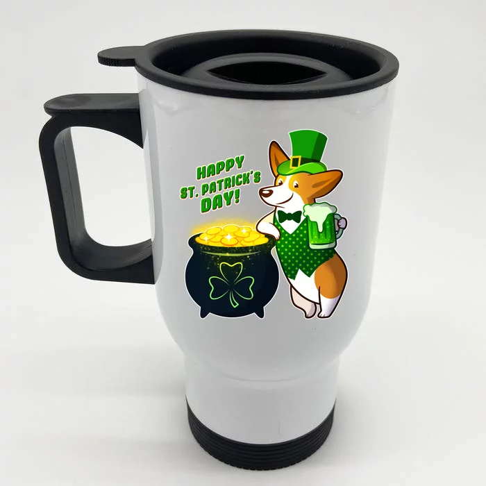 Happy St Patrick's Day Corgi Front & Back Stainless Steel Travel Mug