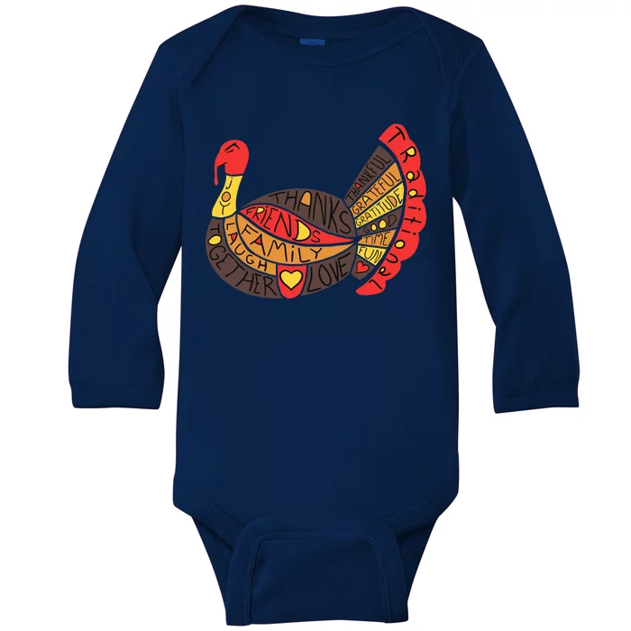 Happy Thanksgiving Day Turkey Baby Long Sleeve Bodysuit