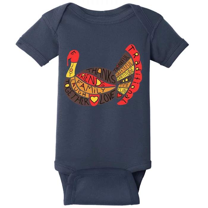 Happy Thanksgiving Day Turkey Baby Bodysuit