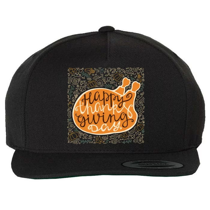 Happy Thanksgiving Day Turkey Pumpkin Logo Wool Snapback Cap