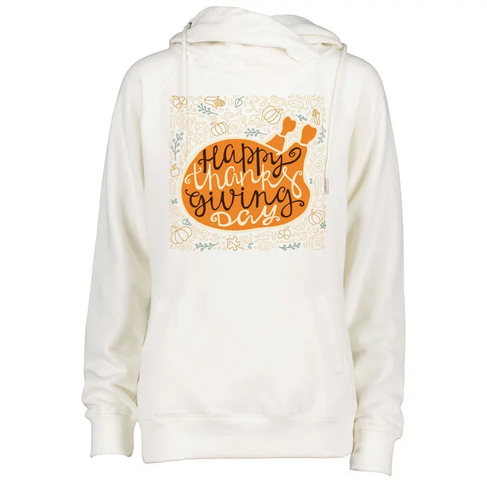 Happy Thanksgiving Day Turkey Pumpkin Logo Womens Funnel Neck Pullover Hood