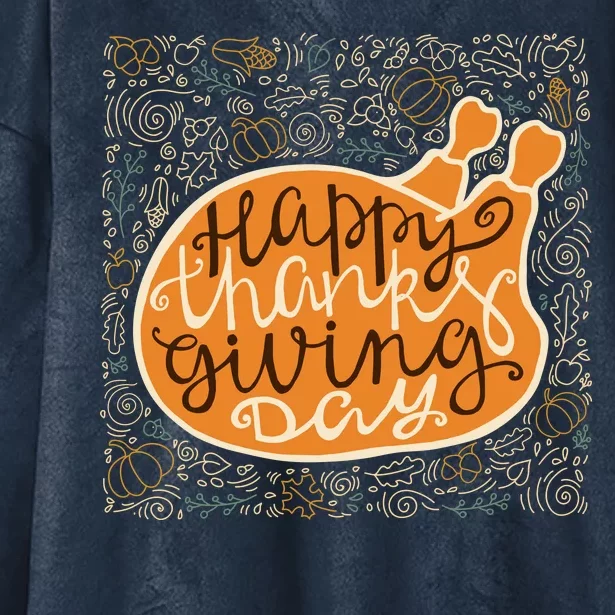 Happy Thanksgiving Day Turkey Pumpkin Logo Hooded Wearable Blanket