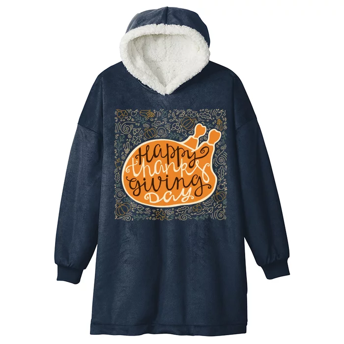 Happy Thanksgiving Day Turkey Pumpkin Logo Hooded Wearable Blanket