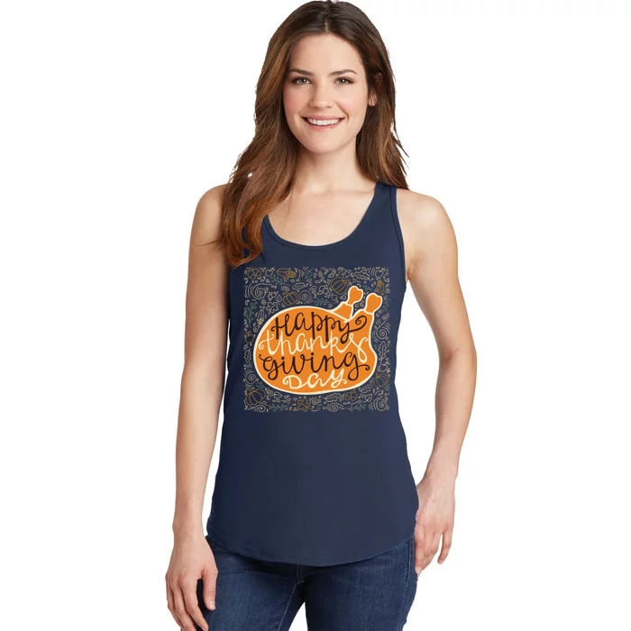 Happy Thanksgiving Day Turkey Pumpkin Logo Ladies Essential Tank