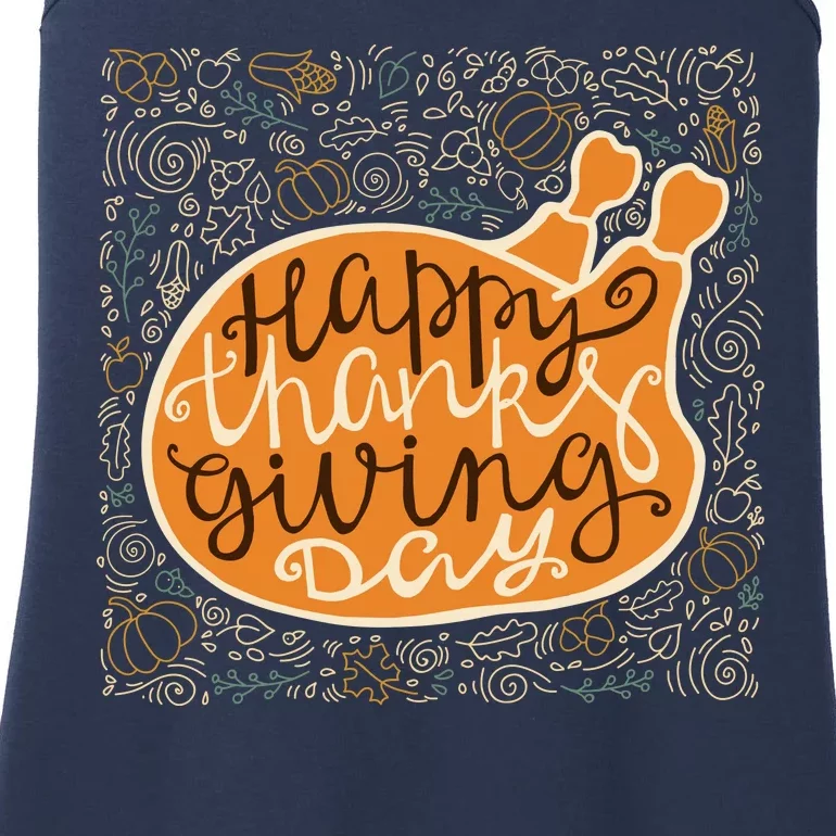 Happy Thanksgiving Day Turkey Pumpkin Logo Ladies Essential Tank