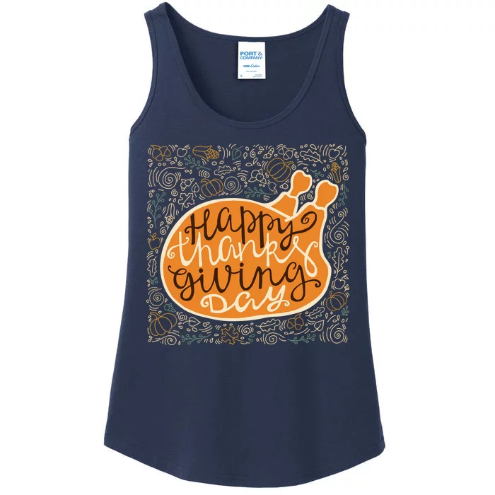 Happy Thanksgiving Day Turkey Pumpkin Logo Ladies Essential Tank