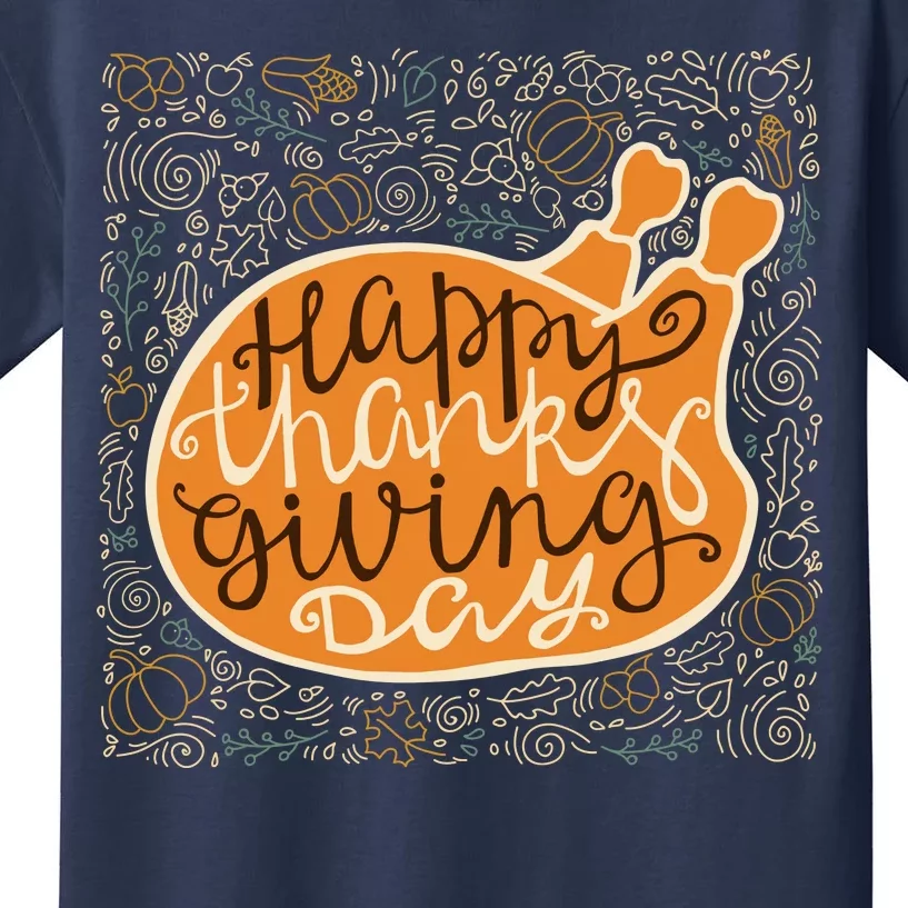 Happy Thanksgiving Day Turkey Pumpkin Logo Kids T-Shirt