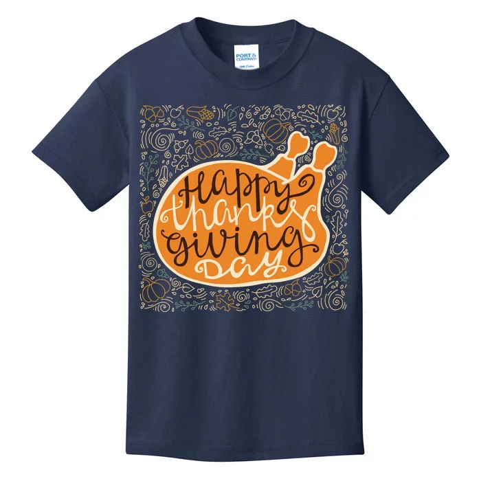 Happy Thanksgiving Day Turkey Pumpkin Logo Kids T-Shirt