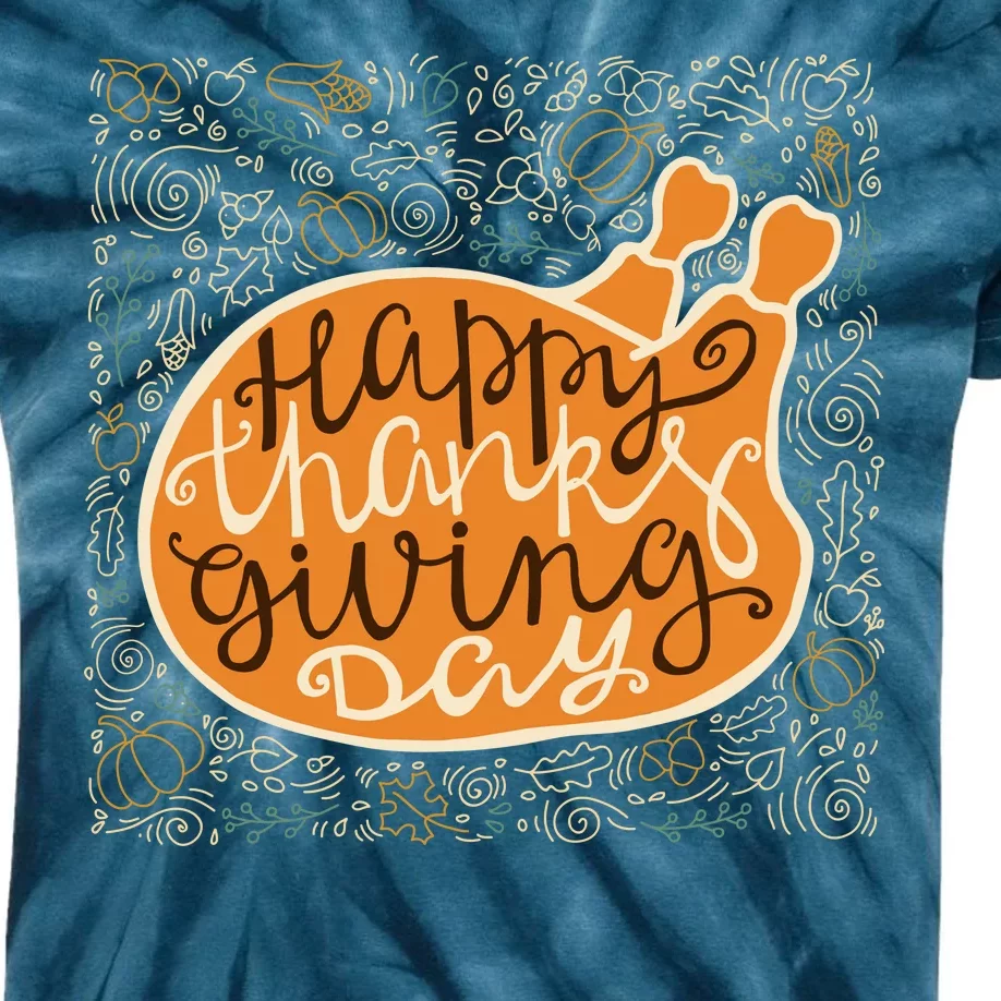 Happy Thanksgiving Day Turkey Pumpkin Logo Kids Tie-Dye T-Shirt