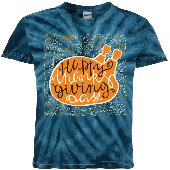 Happy Thanksgiving Day Turkey Pumpkin Logo Kids Tie-Dye T-Shirt