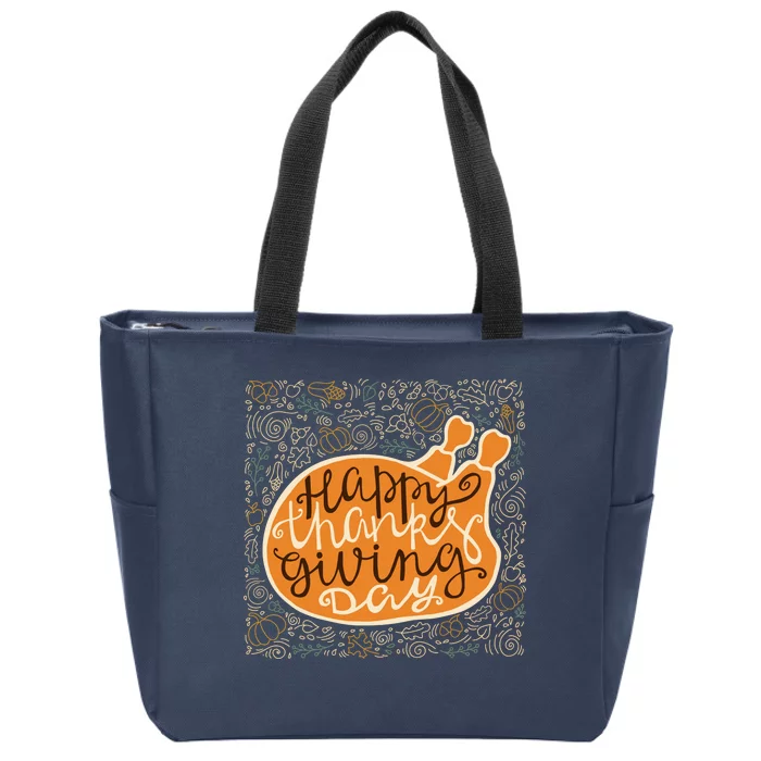 Happy Thanksgiving Day Turkey Pumpkin Logo Zip Tote Bag