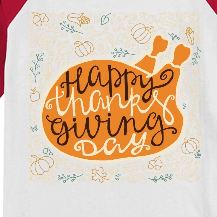 Happy Thanksgiving Day Turkey Pumpkin Logo Kids Colorblock Raglan Jersey