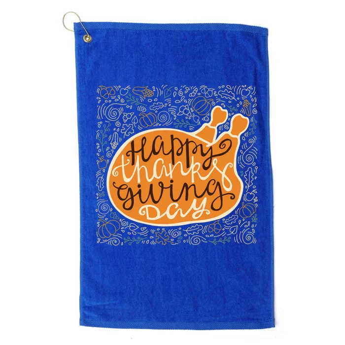 Happy Thanksgiving Day Turkey Pumpkin Logo Platinum Collection Golf Towel