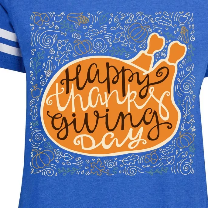 Happy Thanksgiving Day Turkey Pumpkin Logo Enza Ladies Jersey Football T-Shirt