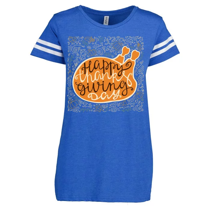 Happy Thanksgiving Day Turkey Pumpkin Logo Enza Ladies Jersey Football T-Shirt