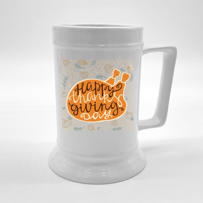 Happy Thanksgiving Day Turkey Pumpkin Logo Front & Back Beer Stein