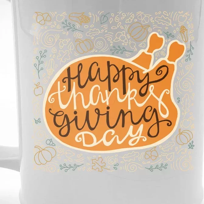 Happy Thanksgiving Day Turkey Pumpkin Logo Front & Back Beer Stein