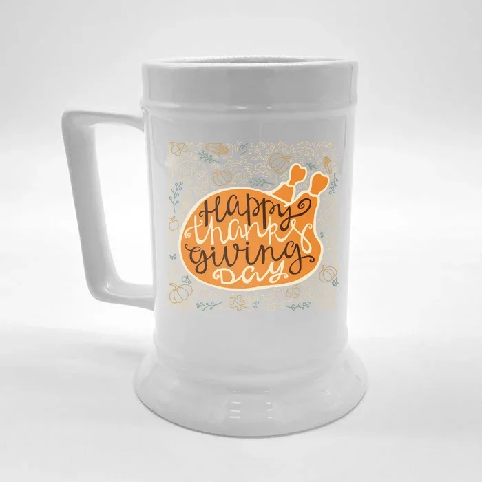 Happy Thanksgiving Day Turkey Pumpkin Logo Front & Back Beer Stein